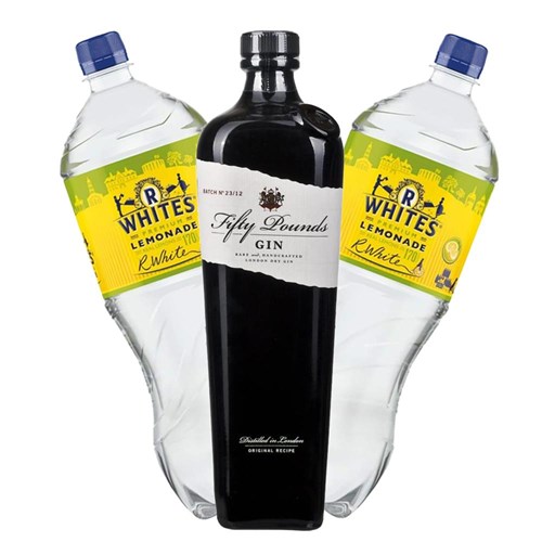 Fifty Pounds Gin 70cl with R Whites Premium Lemonade Mixer